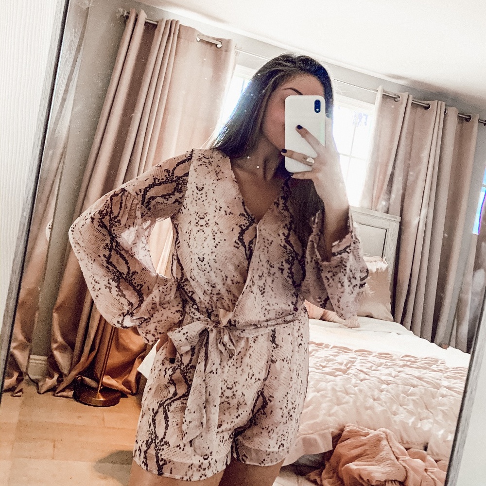 Pink Snakeskin Long Sleeve Boutique Romper